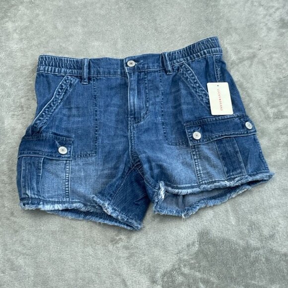 Lucky Brand Womens XS Denim Cargo Shorts Frayed Hem 100% Cotton Blue NWT 6113 - Picture 1 of 9